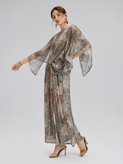 Foil-Printed Lurex Knit Crossover Top