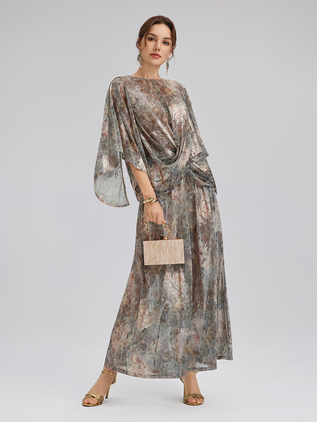 Foil-Printed Lurex Knit Crossover Top