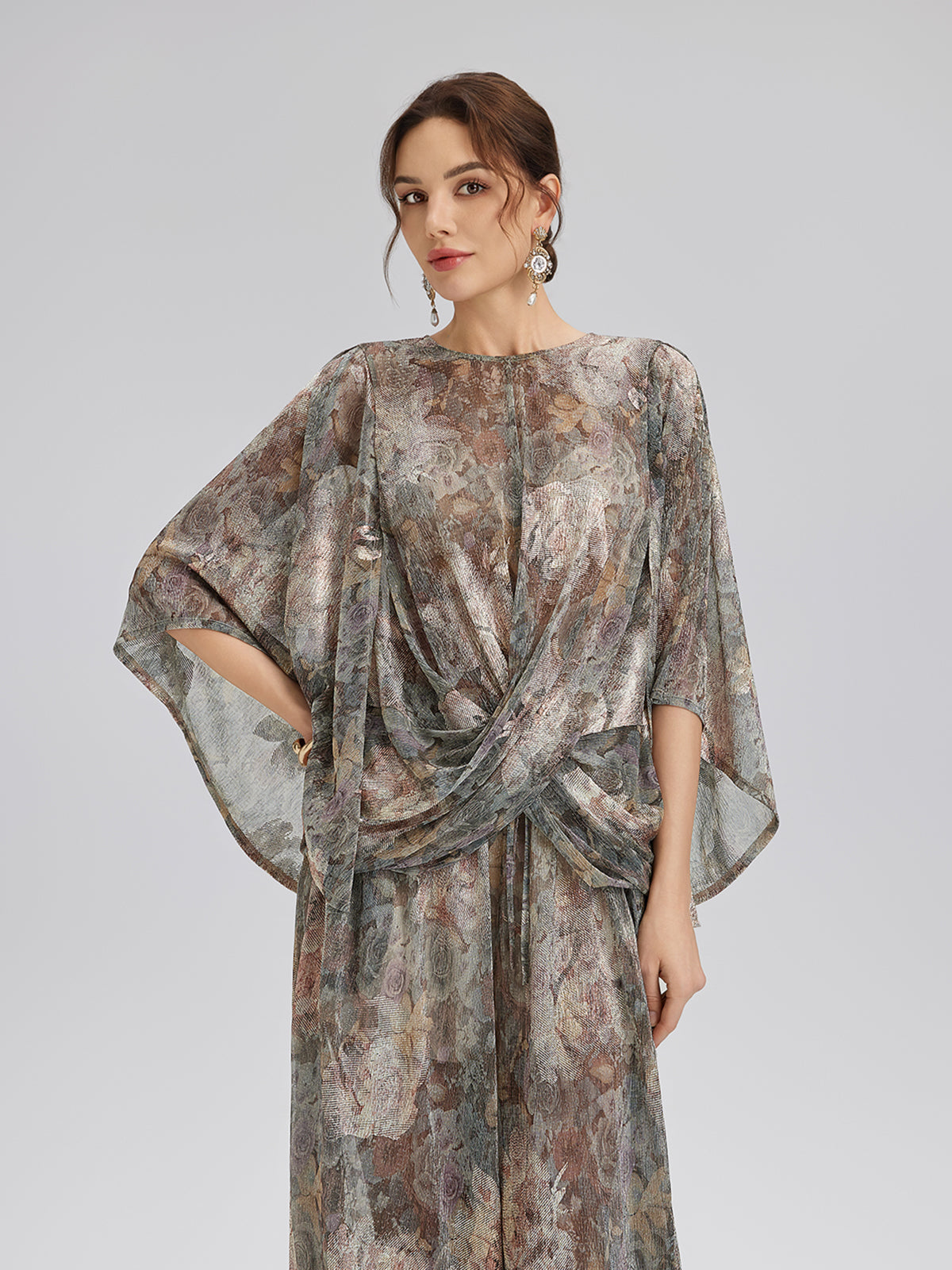 Foil-Printed Lurex Knit Crossover Top