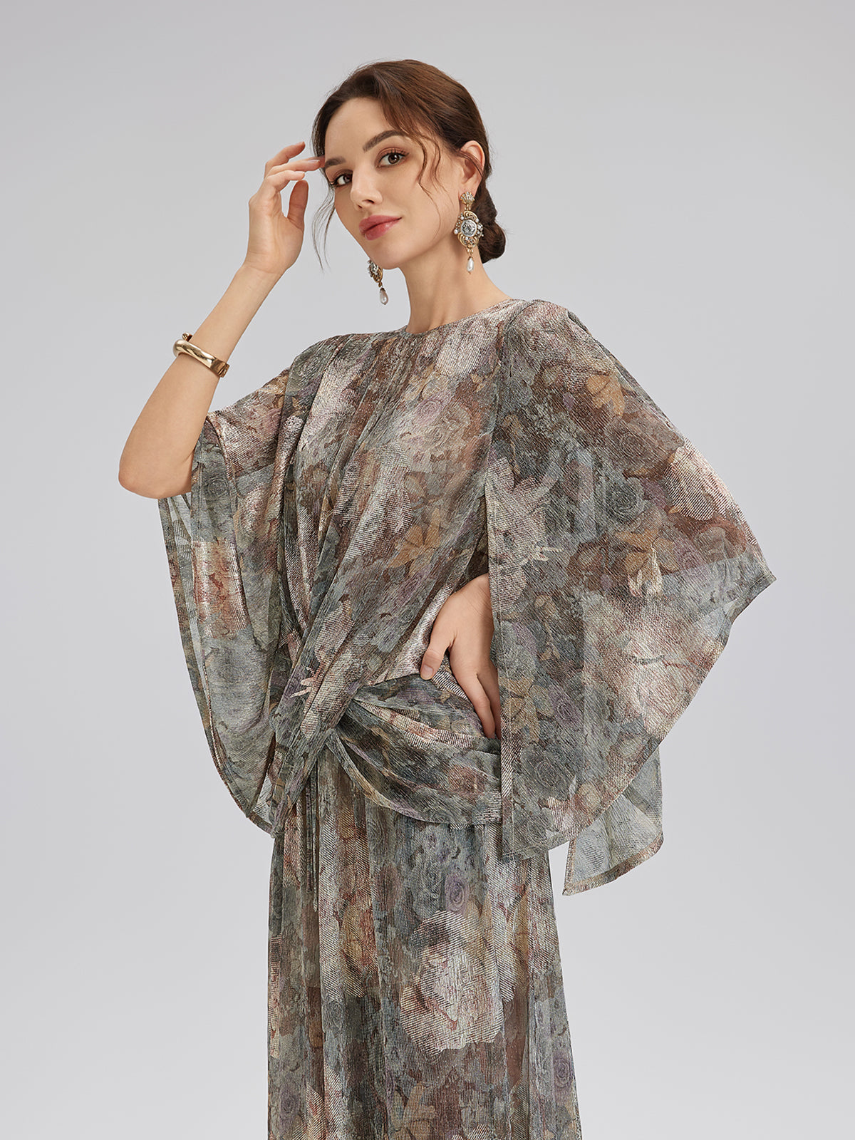 Foil-Printed Lurex Knit Crossover Top