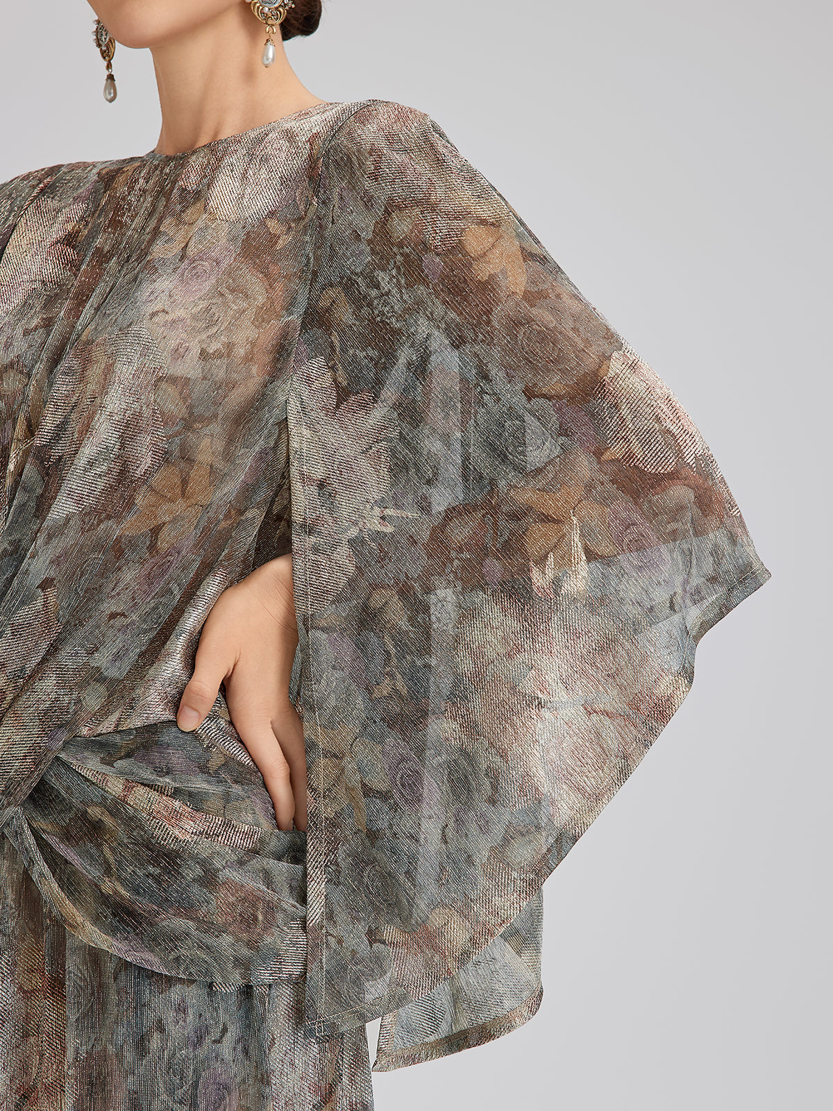 Foil-Printed Lurex Knit Crossover Top