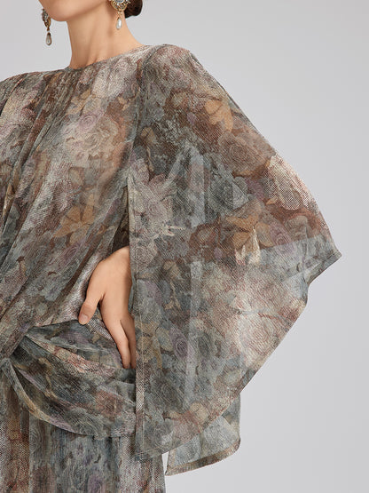 Foil-Printed Lurex Knit Crossover Top