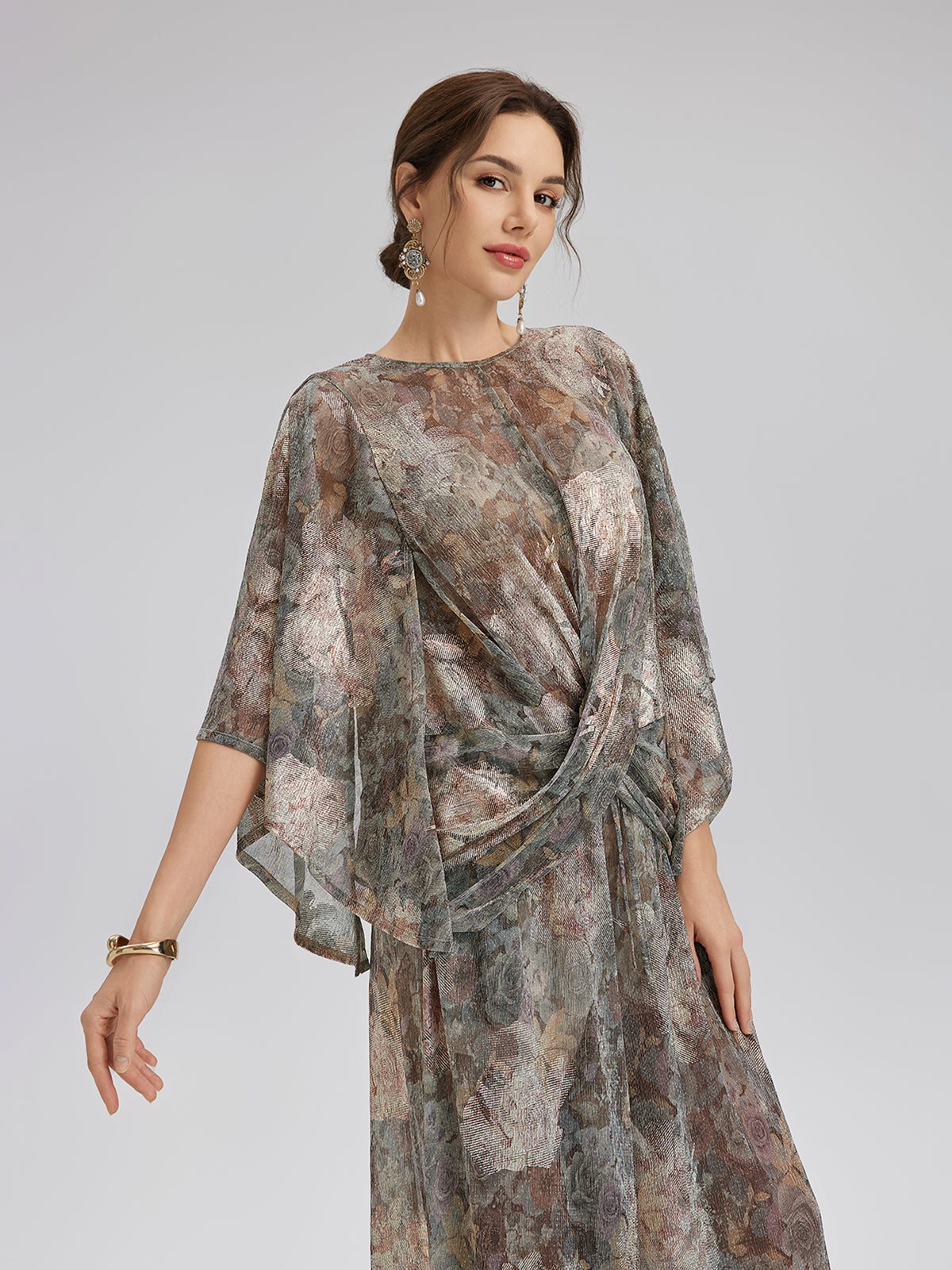 Foil-Printed Lurex Knit Crossover Top