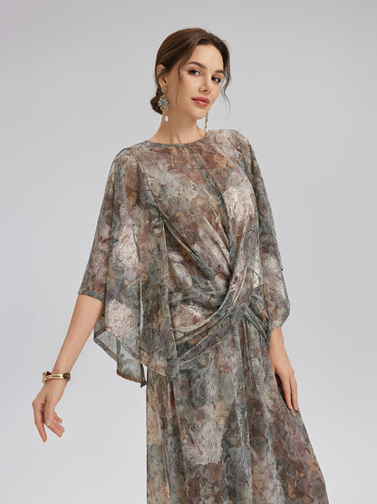 Foil-Printed Lurex Knit Crossover Top