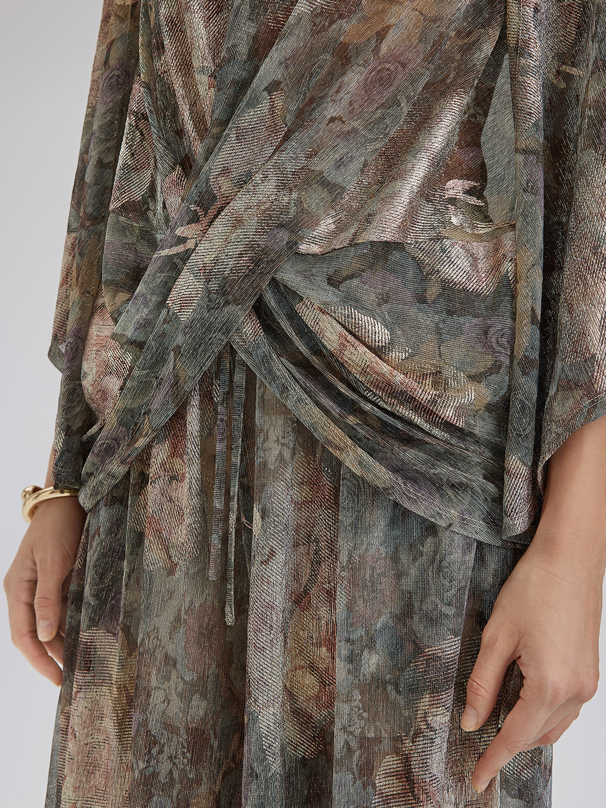 Foil-Printed Lurex Knit Crossover Top