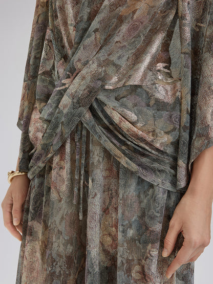 Foil-Printed Lurex Knit Crossover Top