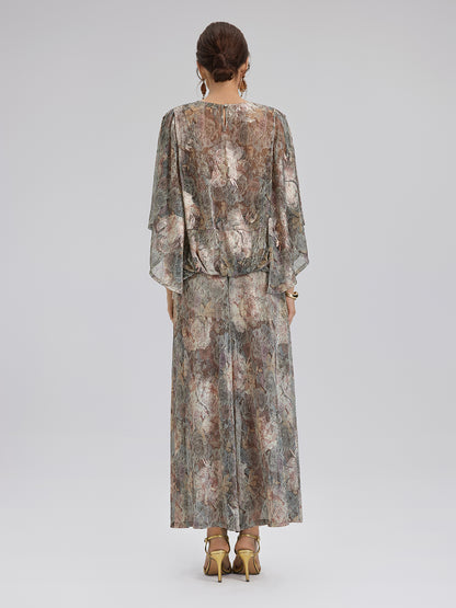 Foil-Printed Lurex Knit Drawstring Pants
