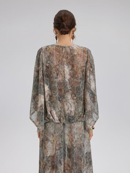 Foil-Printed Lurex Knit Crossover Top
