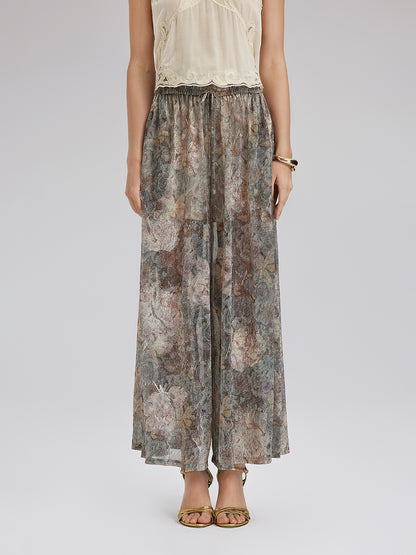 Foil-Printed Lurex Knit Drawstring Pants