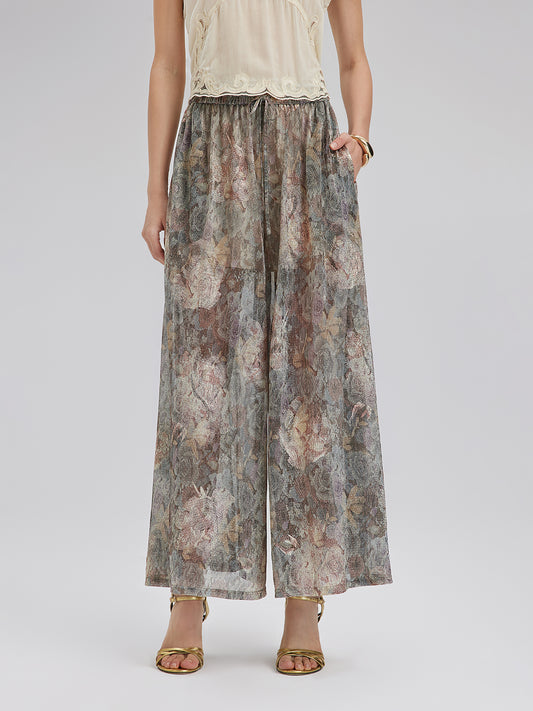 Foil-Printed Lurex Knit Drawstring Pants