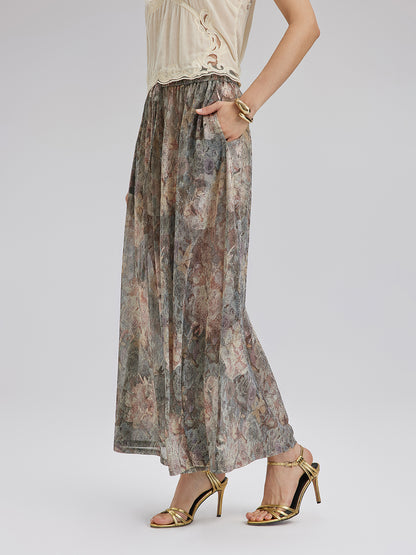 Foil-Printed Lurex Knit Drawstring Pants