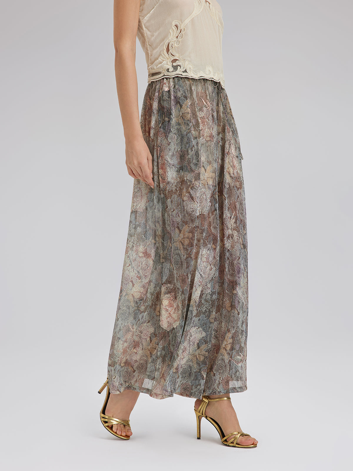 Foil-Printed Lurex Knit Drawstring Pants