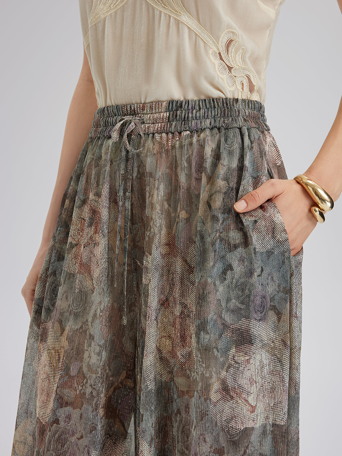 Foil-Printed Lurex Knit Drawstring Pants