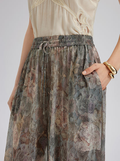 Foil-Printed Lurex Knit Drawstring Pants