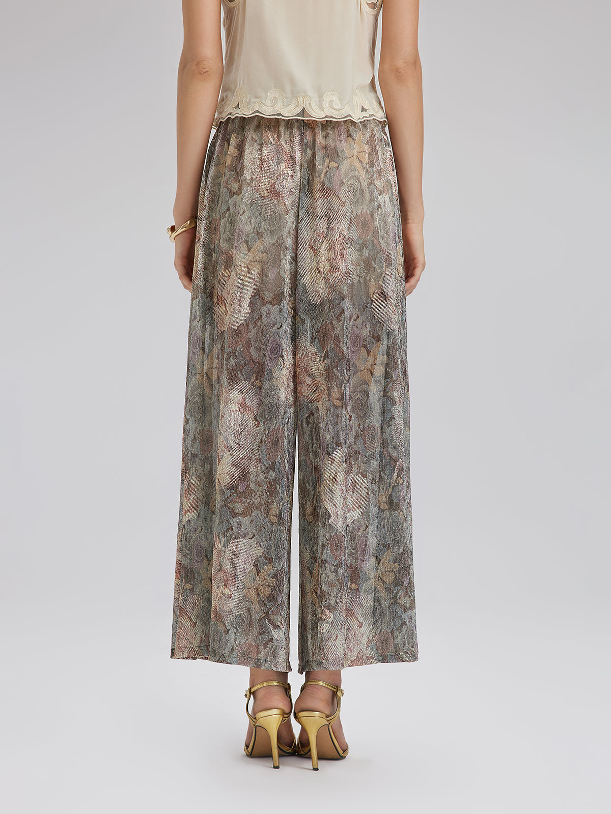 Foil-Printed Lurex Knit Drawstring Pants