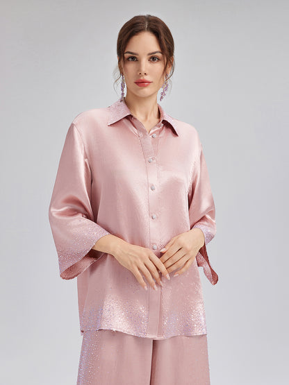 Crystal-Embellished Three-Quarter Sleeve Shirt