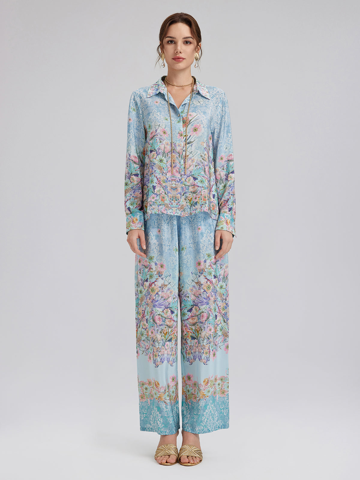 Silk Double Crepe Printed French Shirt