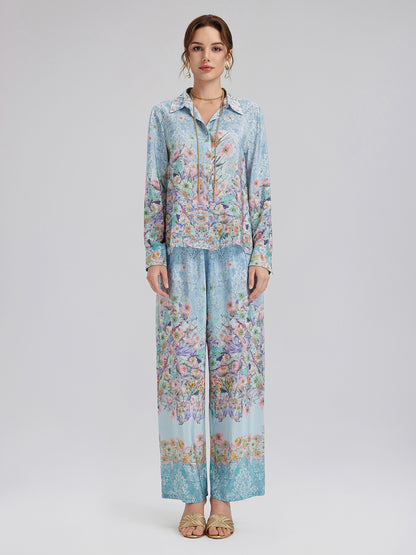 Silk Double Crepe Printed French Shirt