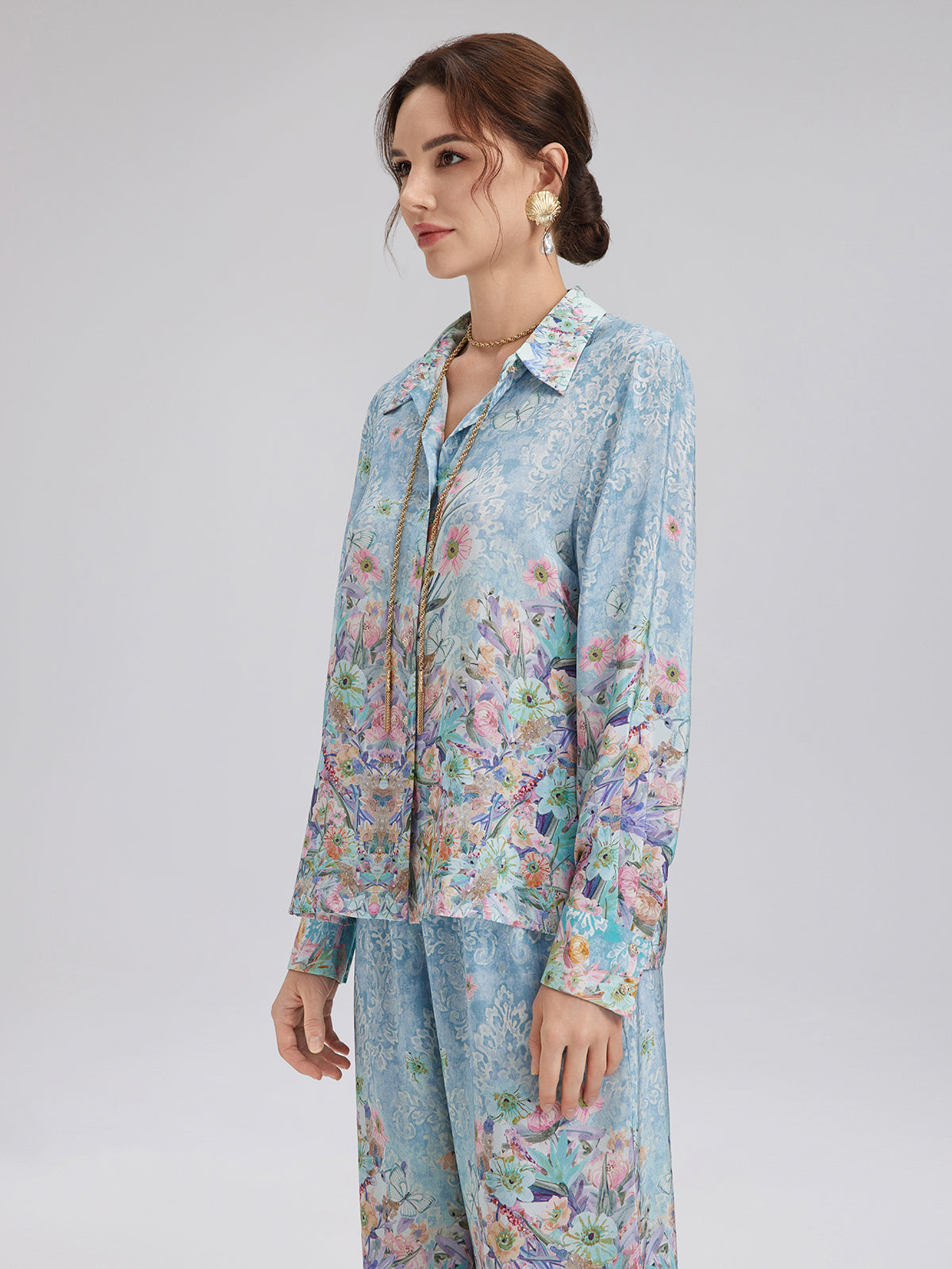 Silk Double Crepe Printed French Shirt