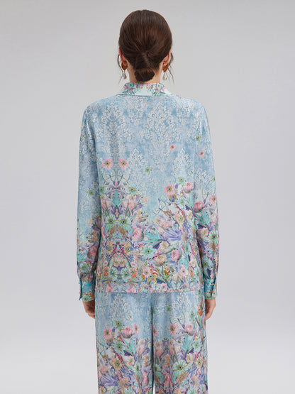 Silk Double Crepe Printed French Shirt