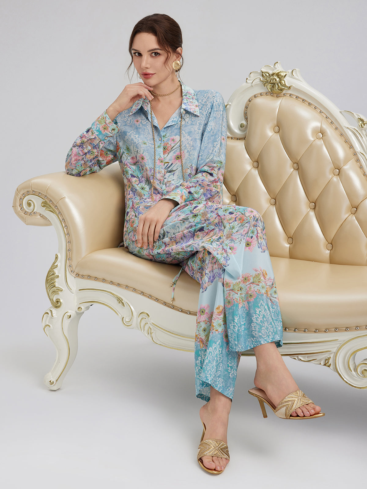 Silk Double Crepe Printed French Shirt