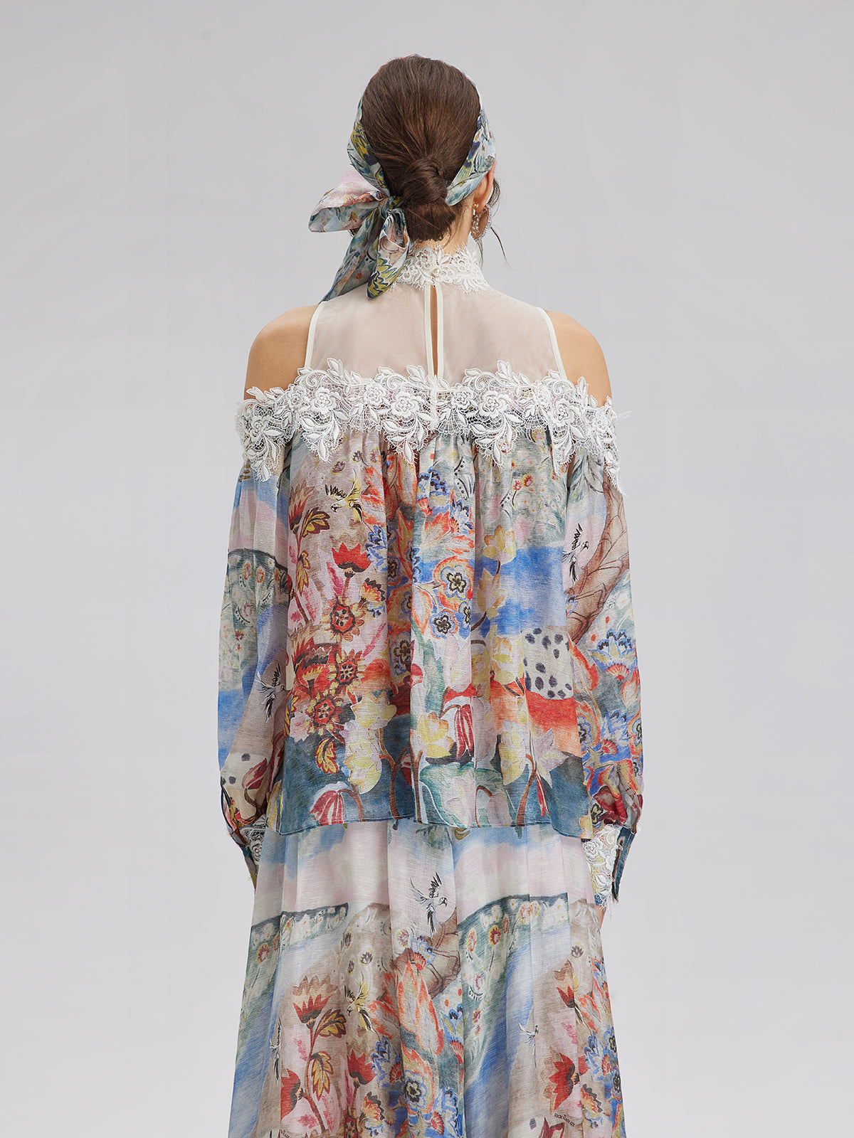 Oil Painting Print Silk-Linen Mesh Blouse