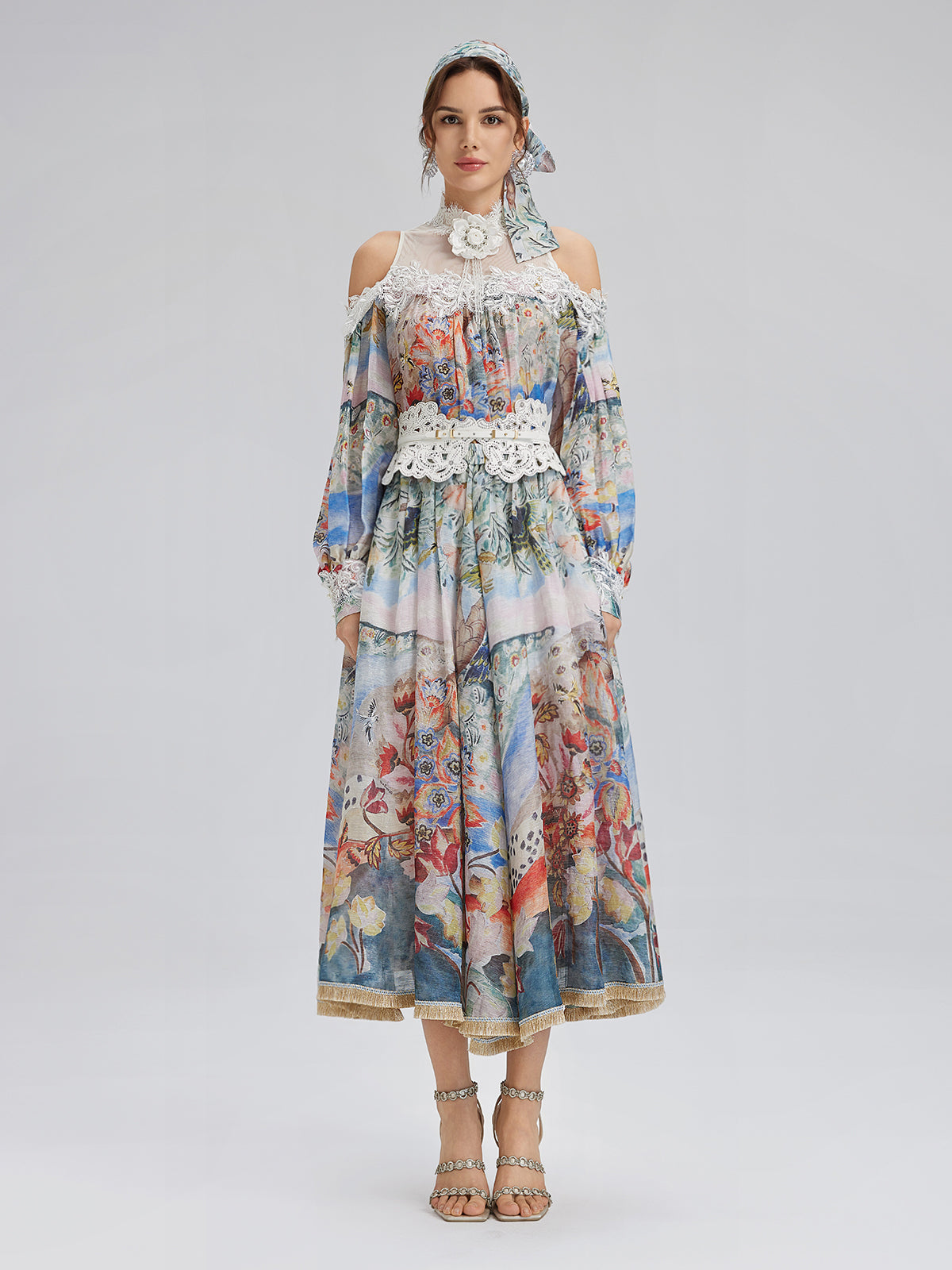 Oil Painting Print Silk-Linen Mesh Blouse