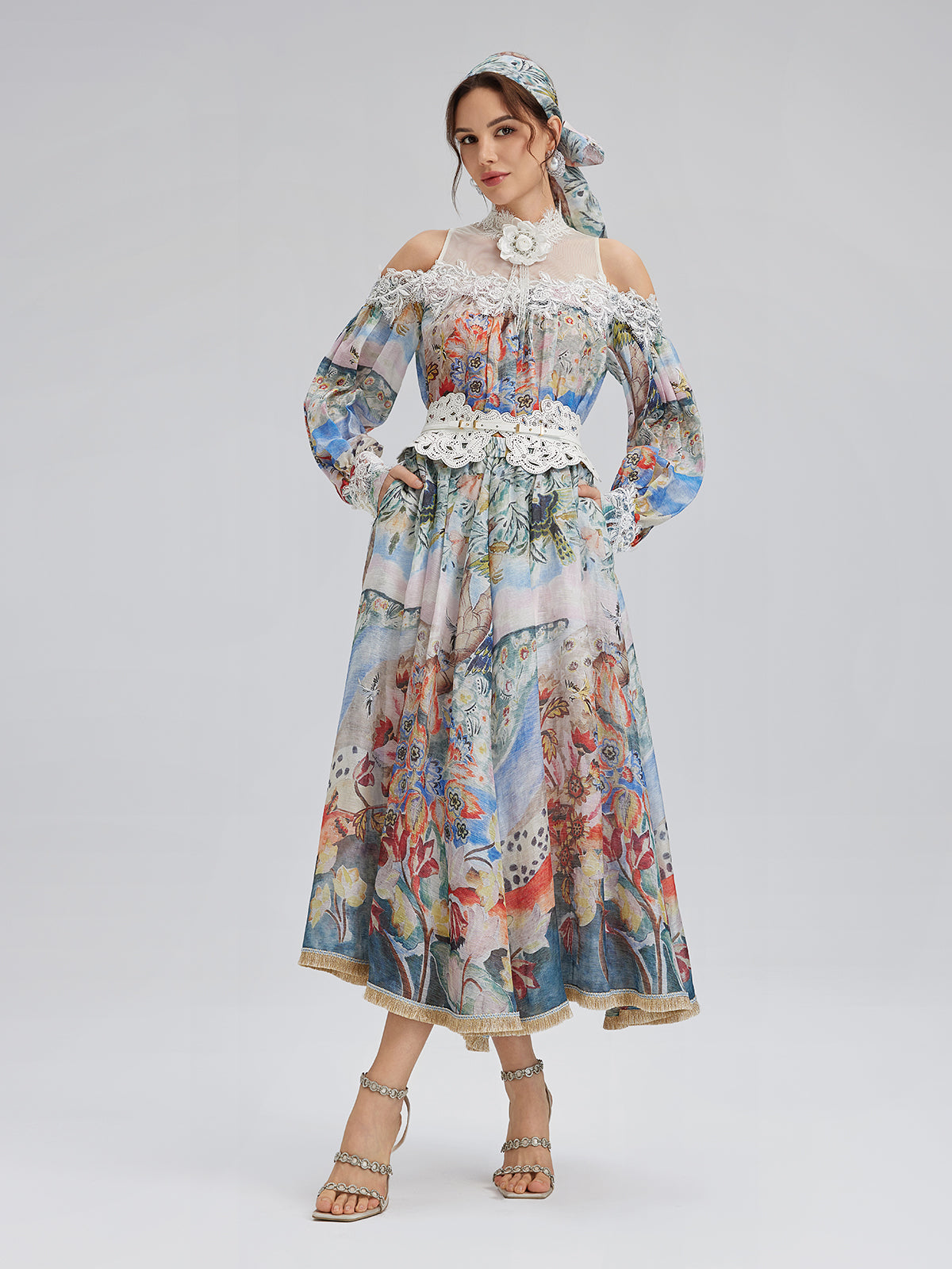 Oil Painting Print Silk-Linen Mesh Blouse