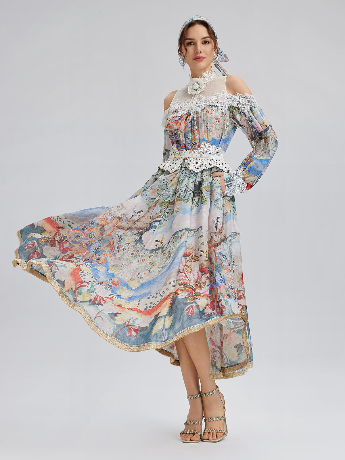 Oil Painting Print Silk-Linen Mesh Blouse