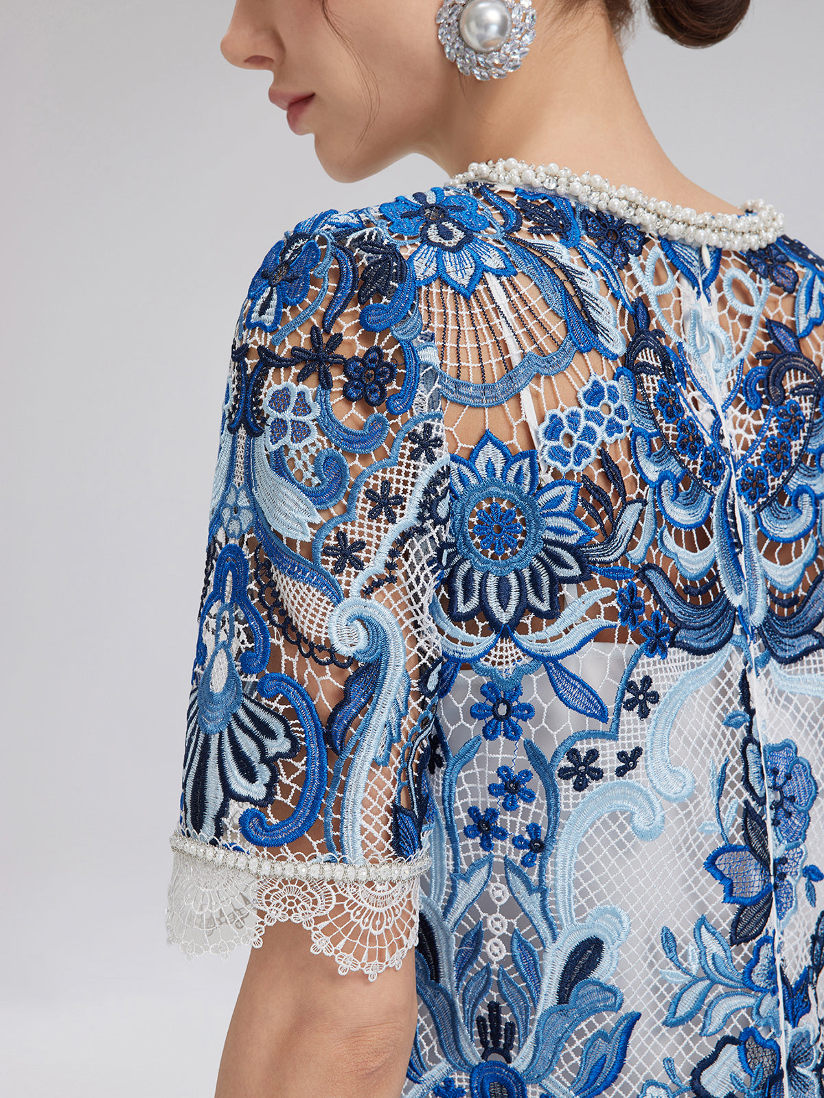 Guipure Lace Hand-Applied Crystals Mini Dress