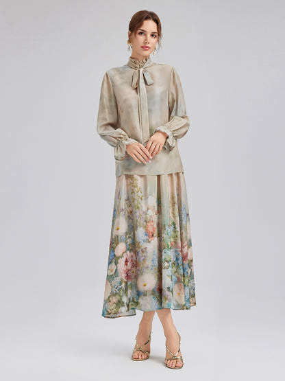 Impressionist Floral Silk Skirt