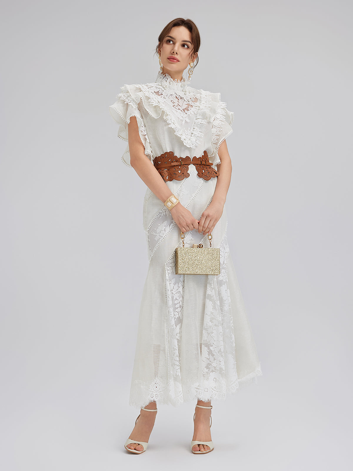 Lace-Panel Silk-Linen Mermaid Skirt