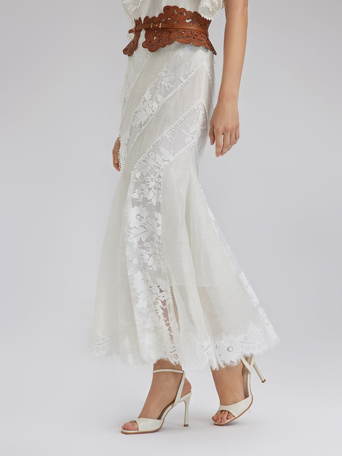 Lace-Panel Silk-Linen Mermaid Skirt