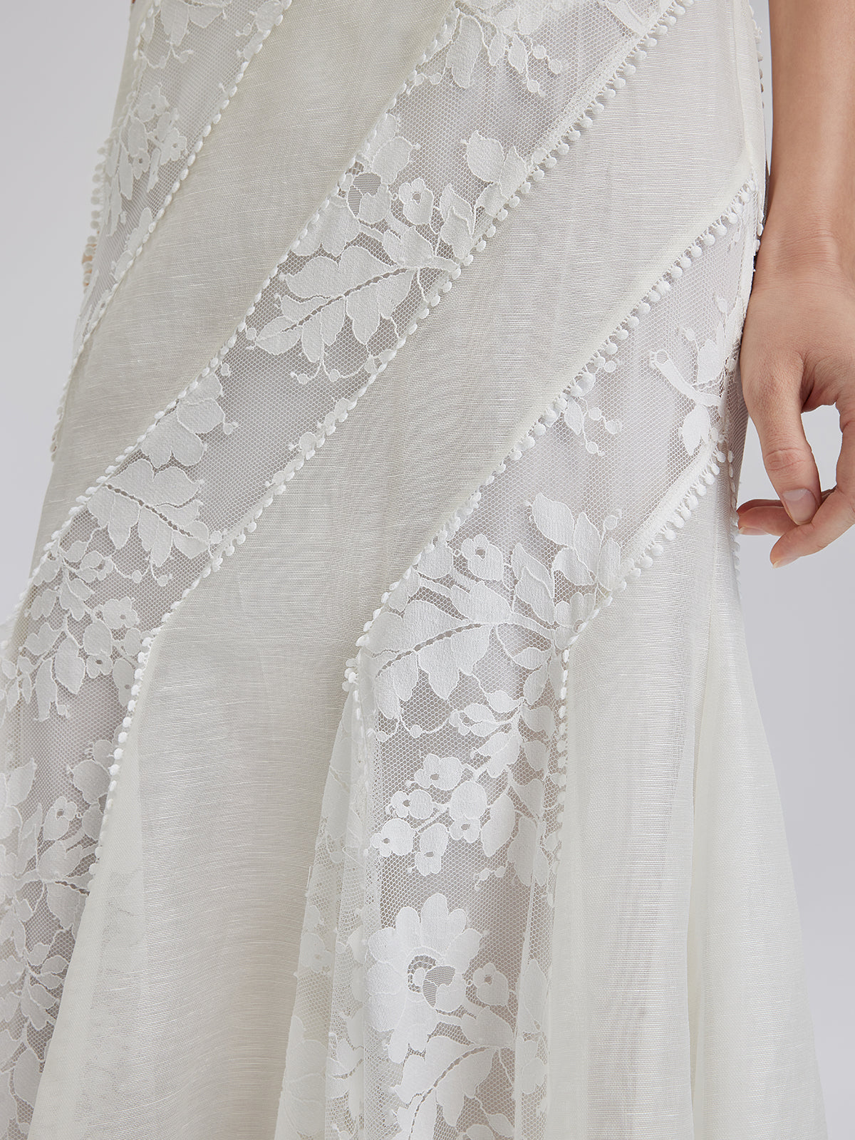 Lace-Panel Silk-Linen Mermaid Skirt