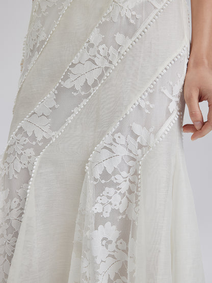 Lace-Panel Silk-Linen Mermaid Skirt