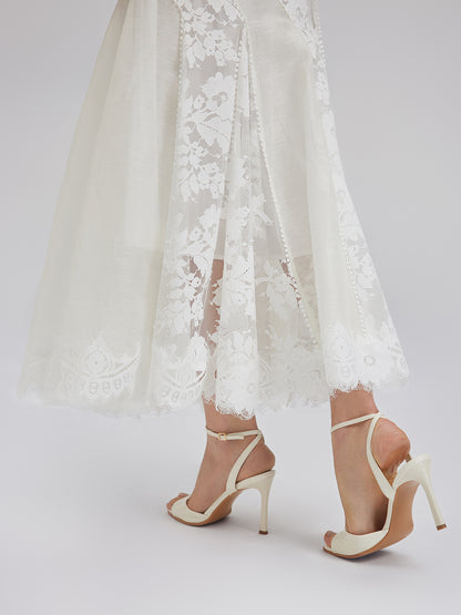 Lace-Panel Silk-Linen Mermaid Skirt