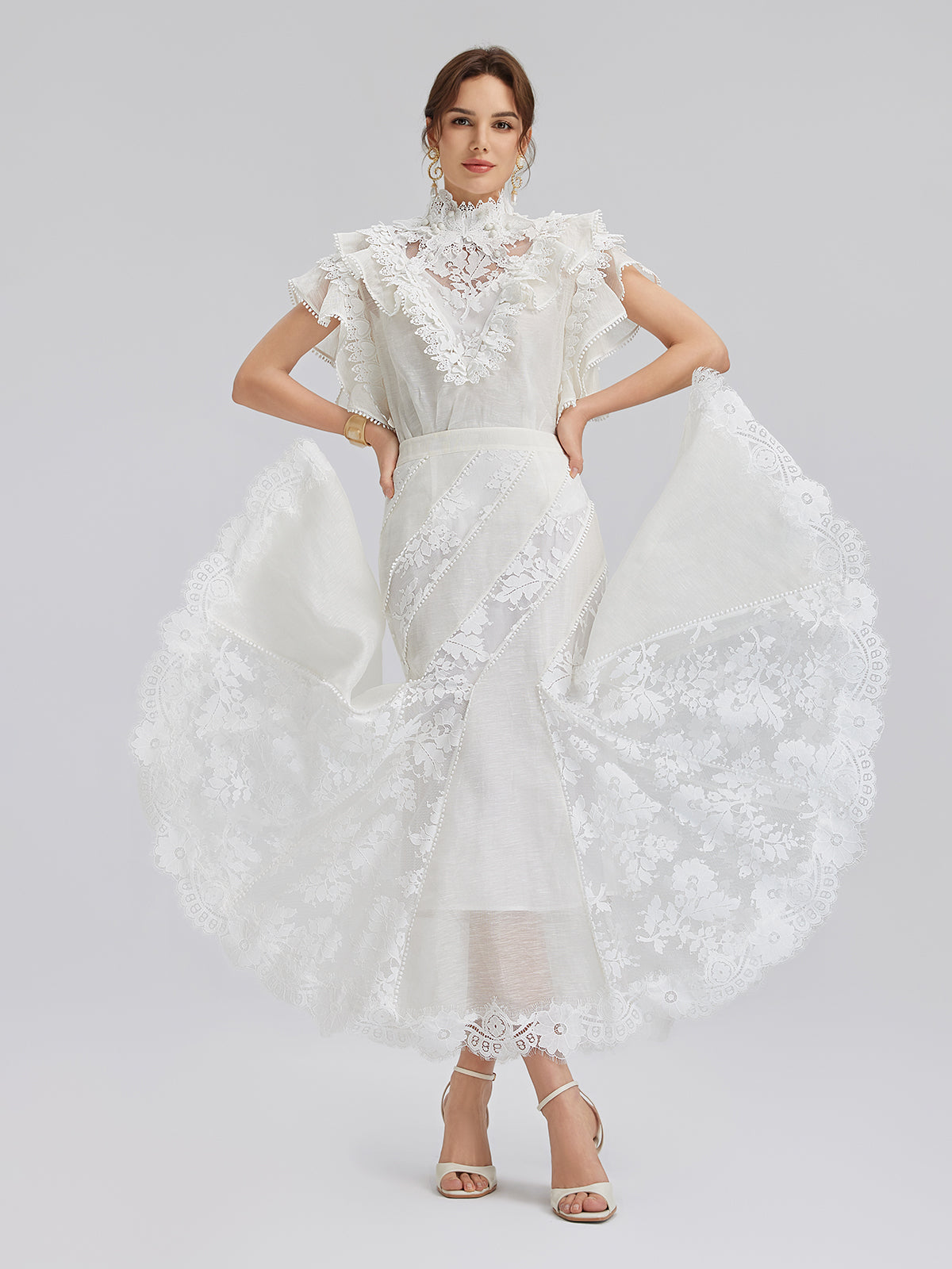 Lace-Panel Silk-Linen Mermaid Skirt