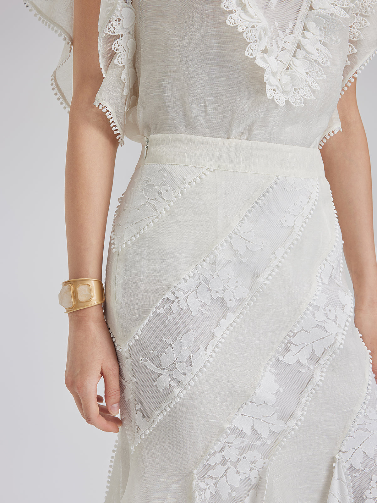 Lace-Panel Silk-Linen Mermaid Skirt