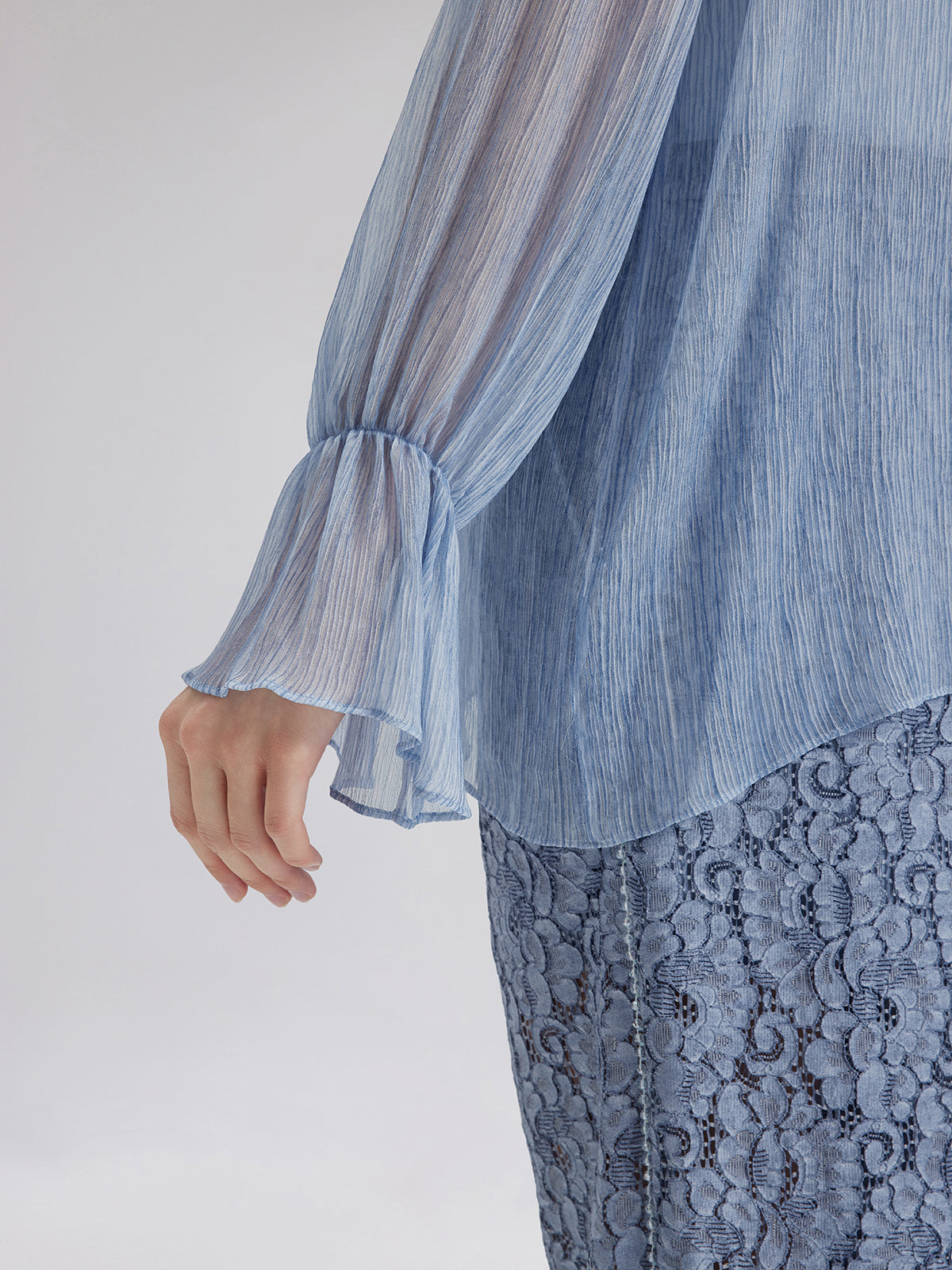 Garment Dyeing Hand-Beaded Ruffle Silk Blouse
