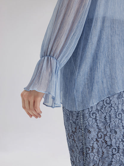 Garment Dyeing Hand-Beaded Ruffle Silk Blouse