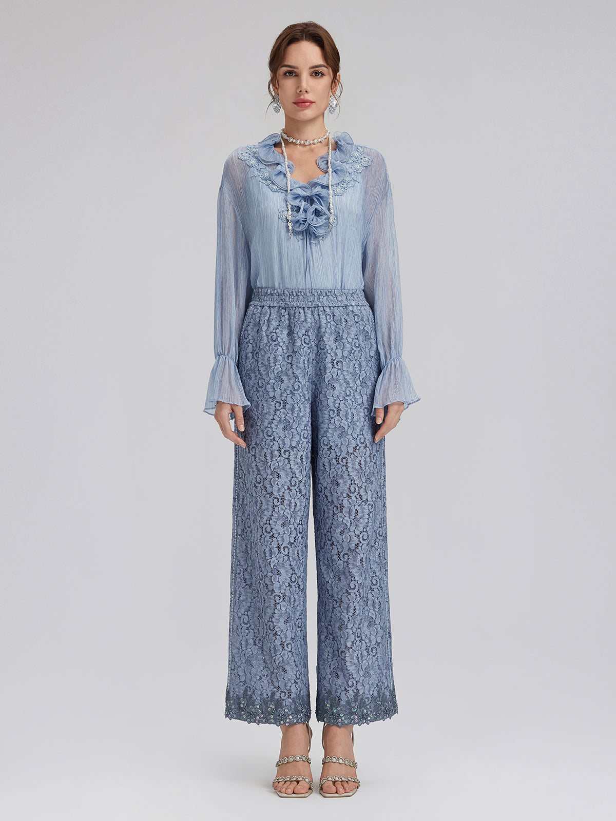 Garment Dyeing Hand-Beaded Ruffle Silk Blouse
