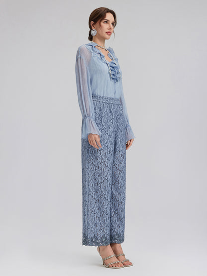 Garment Dyeing Hand-Beaded Ruffle Silk Blouse