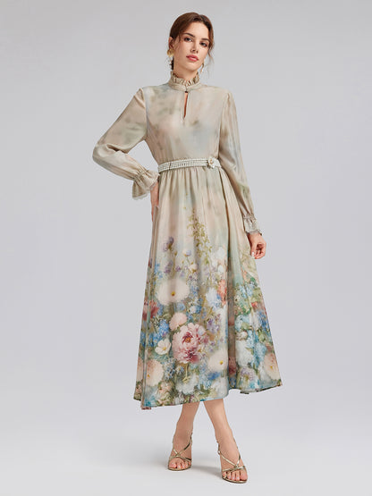 Impressionist Floral Silk Skirt