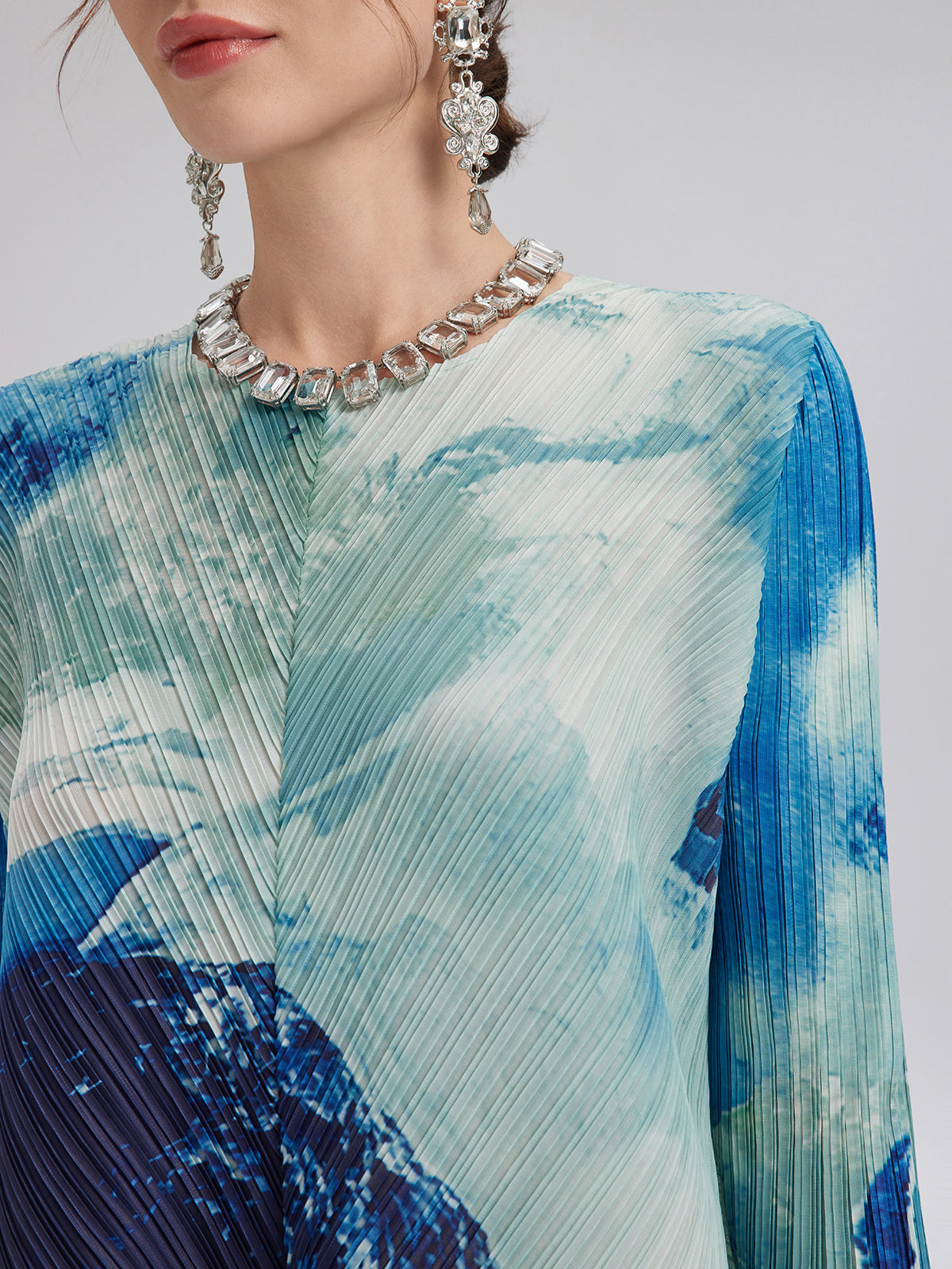Abstract-Print Pleated Midi Dress