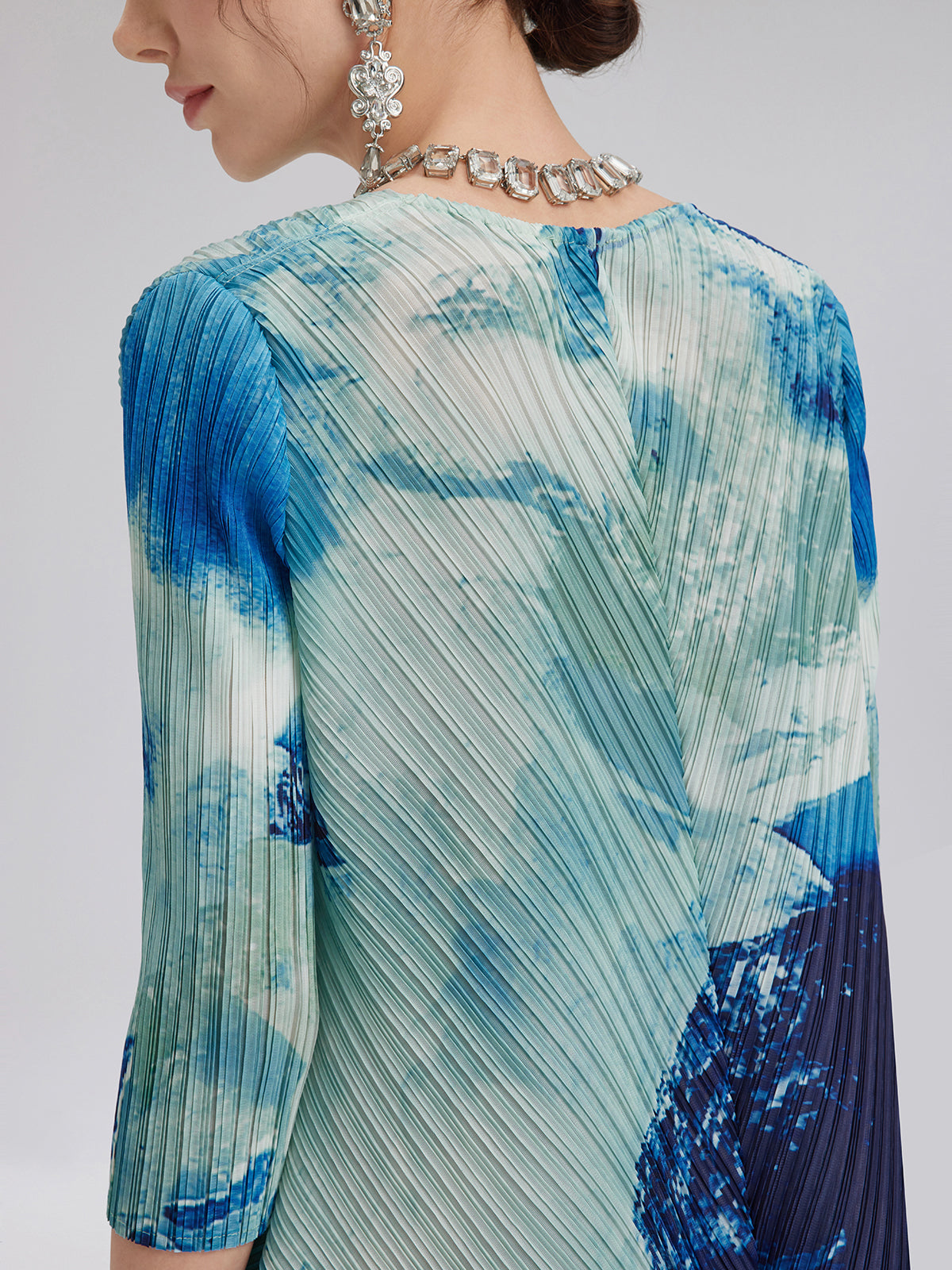 Abstract-Print Pleated Midi Dress