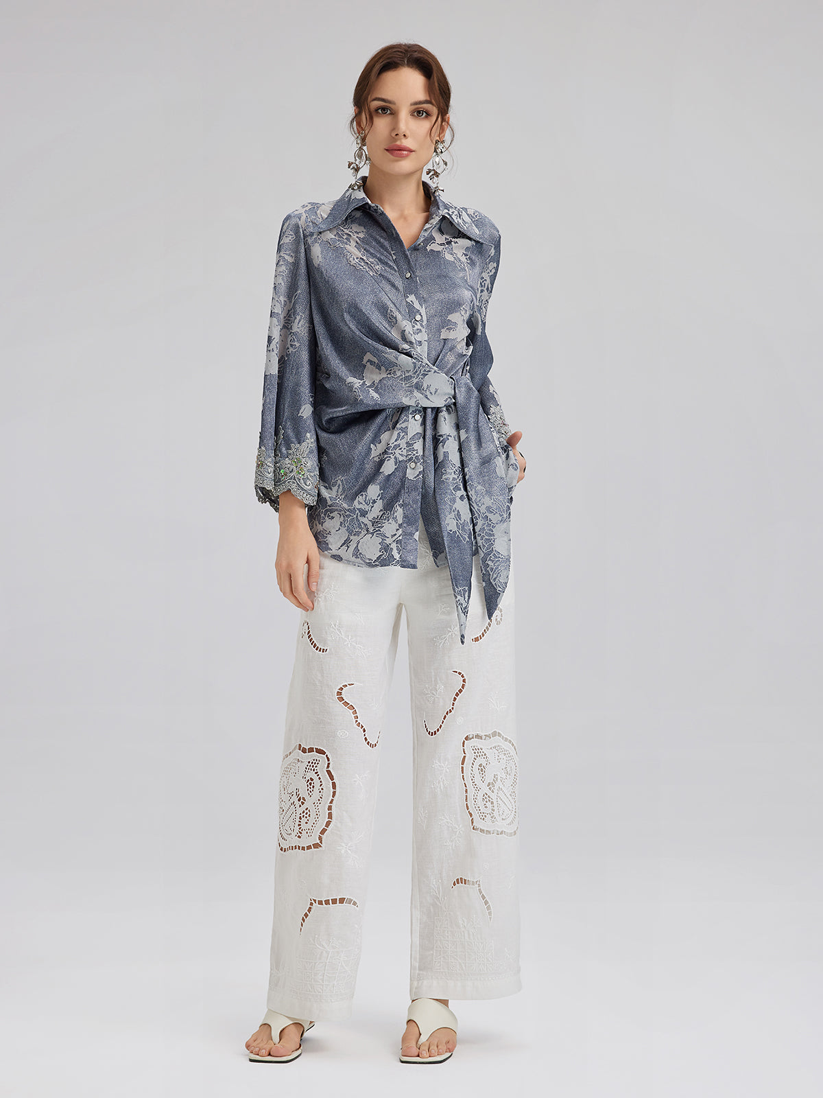 Linen Embroidered Eyelet Vacation Pants