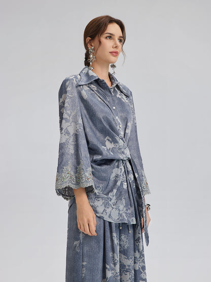 Burnout Floral Tie-Front Shirt