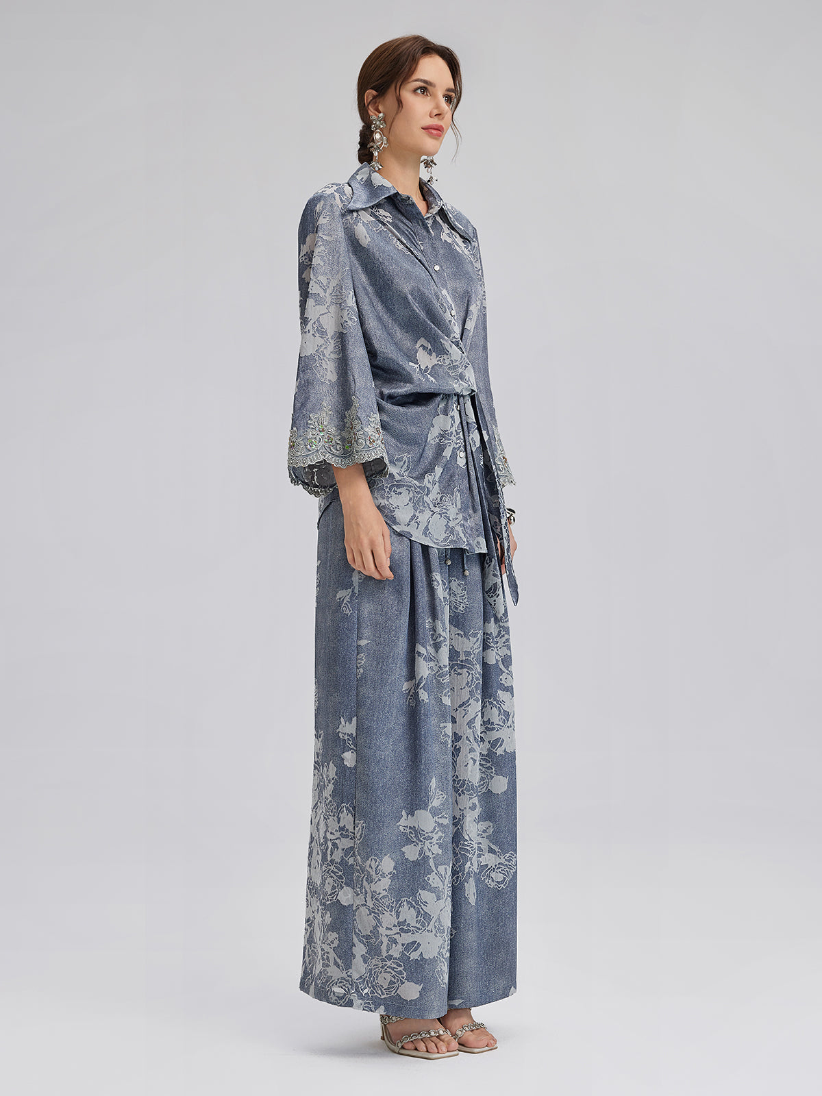 Burnout Floral Drawstring Pants