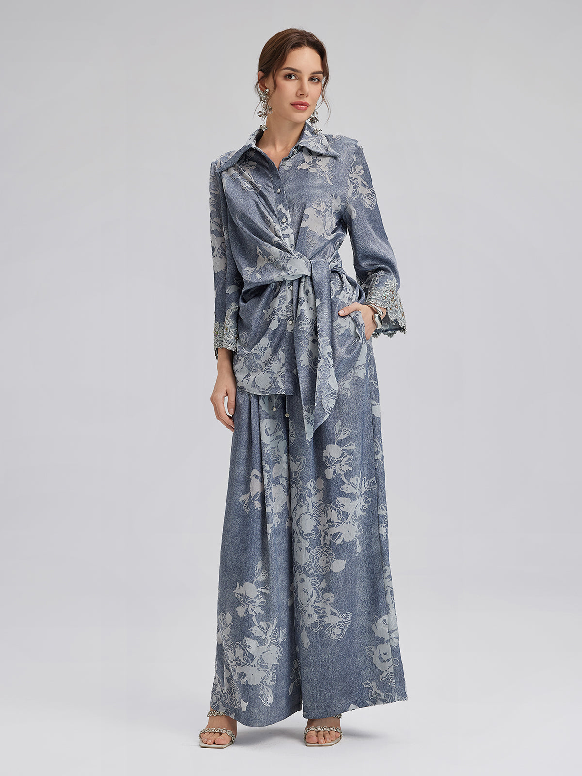 Burnout Floral Drawstring Pants