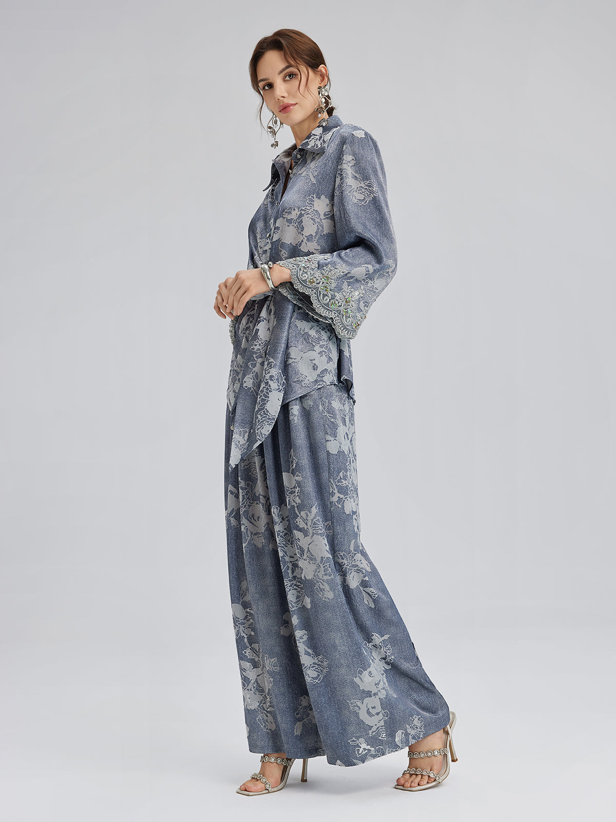 Burnout Floral Drawstring Pants